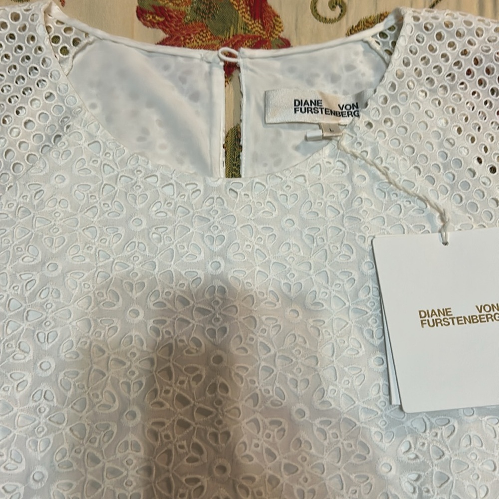 Diane Von Furstenberg Ivory Eyelet Midi Dress L NWT - Picture 5 of 14